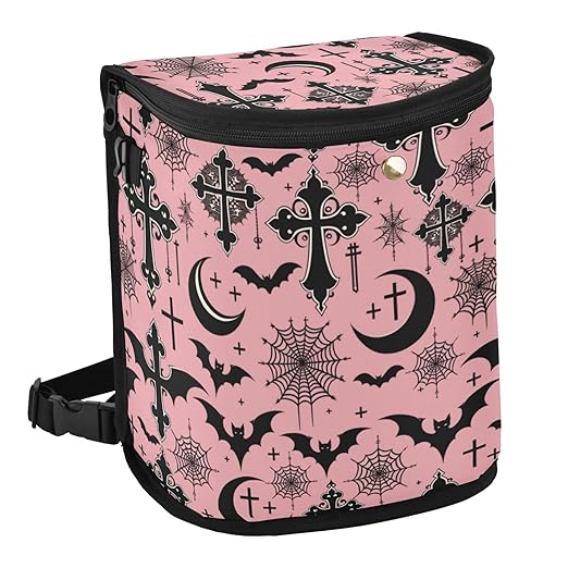 MNSRUU Car Trash Can with Lid, Black Gothic Moon Spider Webs and Bats Car Trash Bag Hanging Organizers and Storage for Front Back Seat, Leak-Proof Trash Bin