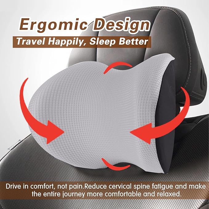 SPRFUFLY Cozy Car Headrest Pillow, Car Pillow for Driving with Adjustable Strap, Breathable Removable Cover & Ergonomic Design - Softness Travel Car Neck Pillow(Moonlight Silver, 1PC)