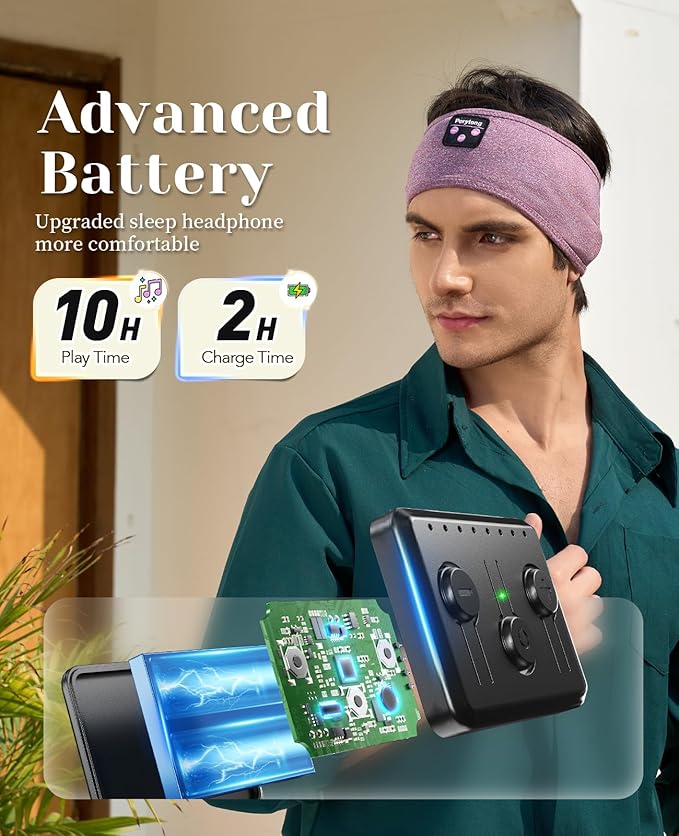 Perytong Sleep Headphones Wireless, Bluetooth Sports Headband Headphones with Ultra-Thin HD Stereo Speakers Perfect for Sleeping,Workout,Jogging,Yoga,Insomnia, Air Travel, Meditation (Purple)