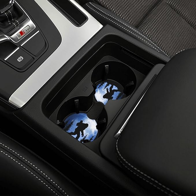 Moon Bigfoot Car Coasters for Cup Holders Pack of 2 Neoprene Cup Mat Pad Vehicle Interior Accessories for Men Women