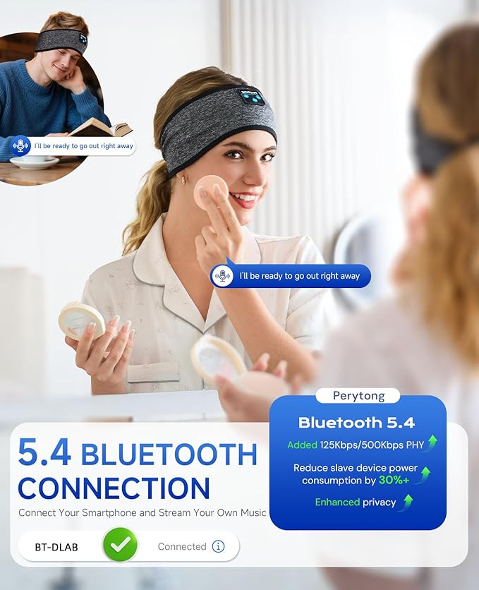 Perytong Sleep Headphones Wireless, Bluetooth Sports Headband Headphones with Ultra-Thin HD Stereo Speakers Perfect for Sleeping,Workout,Jogging,Yoga,Insomnia, Air Travel, Meditation (Tungsten Gray)