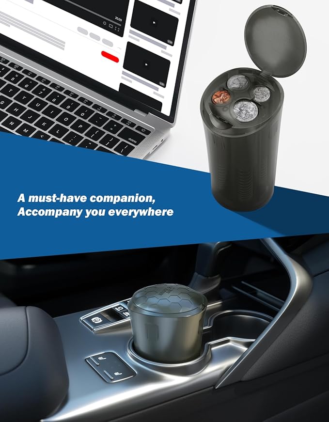 JOYTUTUS Coin Holder for Car, Larger-Capacity Car Change Holder Organizer, Universal Car Coin Holder for Cup Holder, Coin Dispenser Storage Fit Most Car & Trucks Car Accessories,(Transparent Gray)