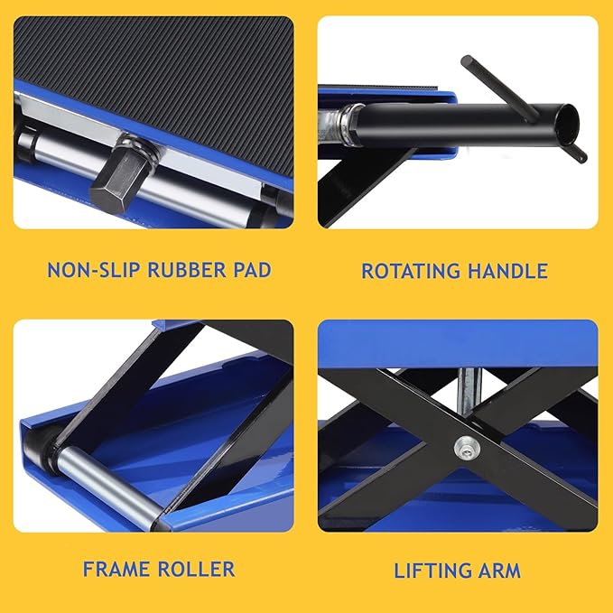 1100 LB Wide Deck Motorcycle/ATV Center Scissor Lift Jack Hoist Stand Bikes, Deep Blue