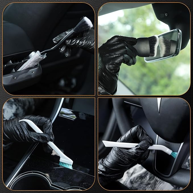 10PCS Car Detailing Brush Set,Boars Hair Car Cleaning Detail Brush kit,Ultra Soft No Scratch Car Dust Brush,Car Interior Detailing Brushes Kit,Detail Brushes Car Detailing for Interior Exterior(green)