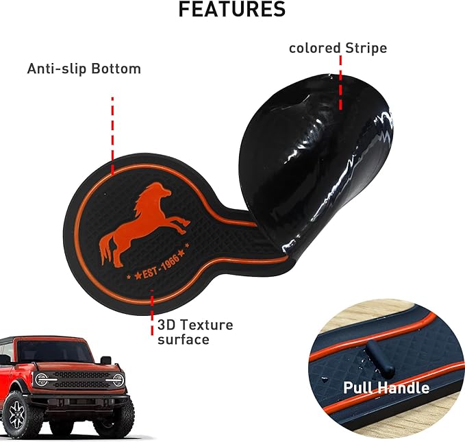 Car Cup Holder Coaster Compatible with Ford Bronco Offroad 2021-2025, Silicone Car Decorative Water Coaser, Bronco Car Accessories (Orange)