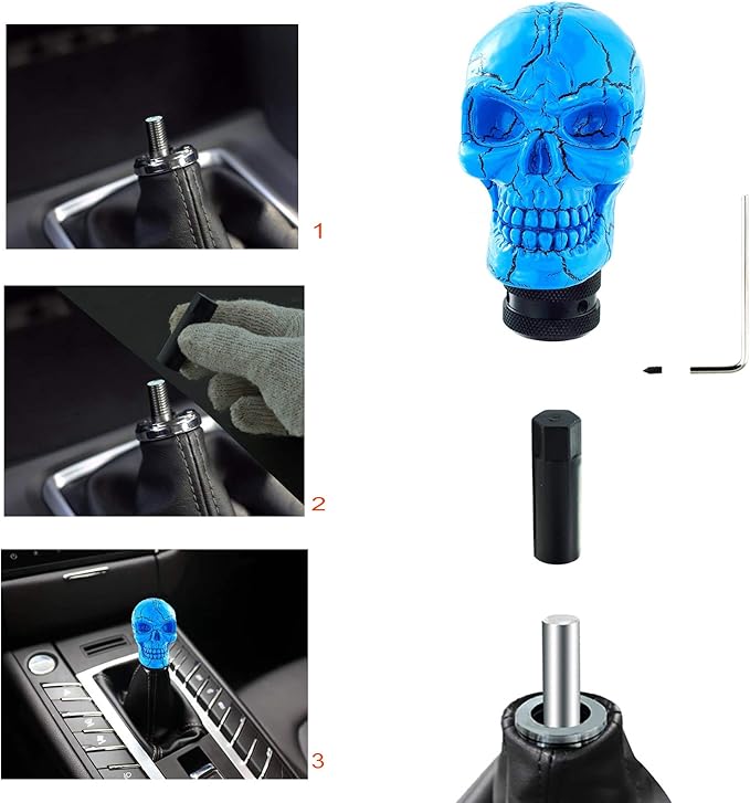 Lunsom Skull Gear Shift Head Resin Shifter Knob Car Transmission Shifting Stick Handle Fit Most Automatic Manual Vehicle (Blue)