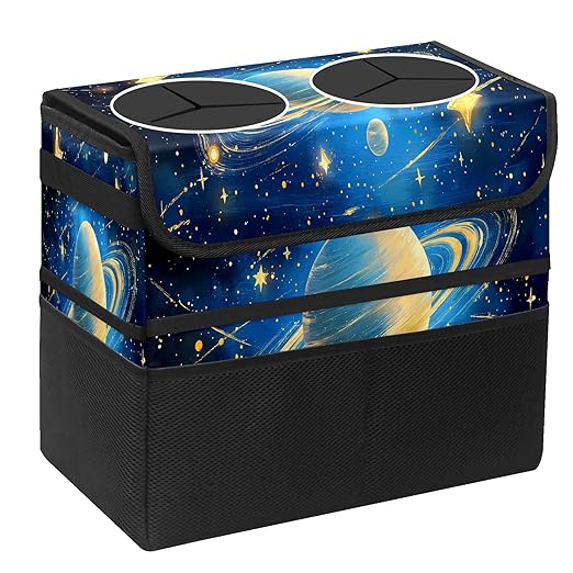 Car Trash Can with Lid, Portable Hanging Automotive Garbage Bin for Vehicles, Leakproof Waste Bag Container for SUV Truck Van Interior Auto Travel Road Trips(Planets)