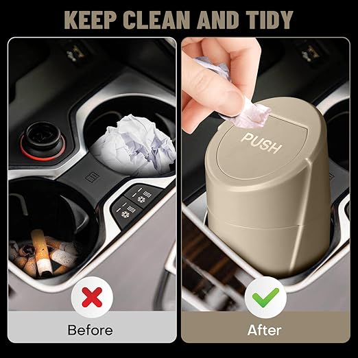 Car Trash Can Bin with Lid - Car Garbage Can Cup Holder - Beige Mini Leakproof Vehicle Trash Garbage Can Bin with 20pcs Trash Bags-Car Organizers and Storage for Front Back Seat Accessories