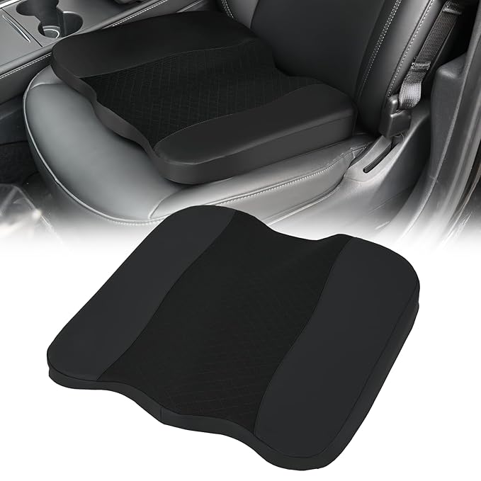 Nilight Car Seat Cushion Black Leather Breathable Mesh Splicing Cushion Memory Foam Suitable for Daily Life Driving Relieves Sciatica and Tialbone Pain Improves Drive Visibility