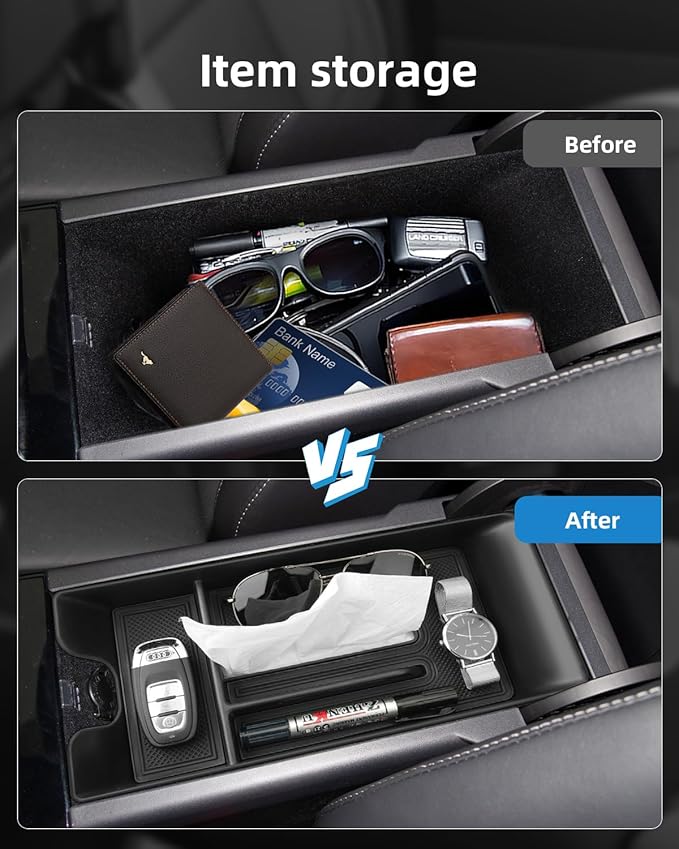 Armrest Center Console Organizer for 2025 2026 Toyota Camry(LE/SE/XLE/XSE) with Removable Rubber Mat, 2025 2026 Toyota Camry Accessories-Black