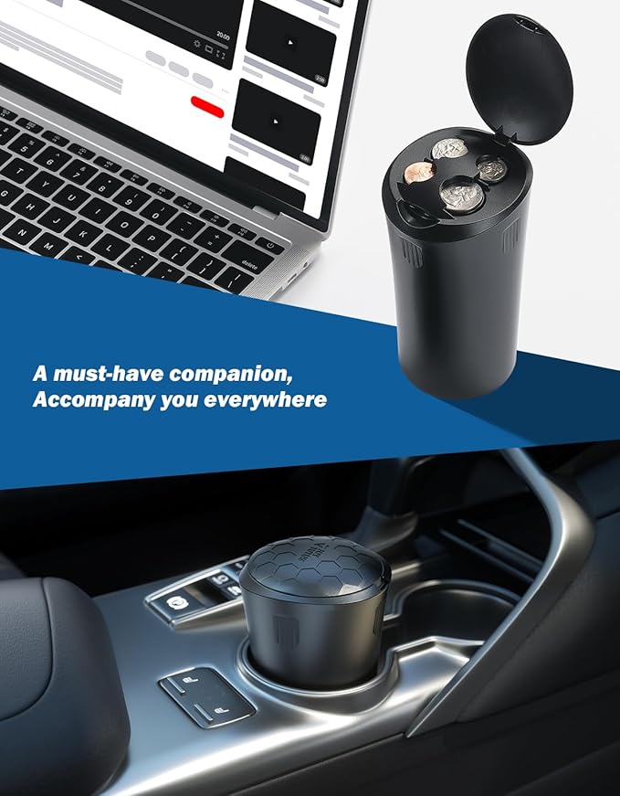 JOYTUTUS Coin Holder for Car, Larger-Capacity Car Change Holder Organizer, Universal Car Coin Holder for Cup Holder, Coin Dispenser Storage Fit Most Car & Trucks Car Accessories(Black, 2 Pack)