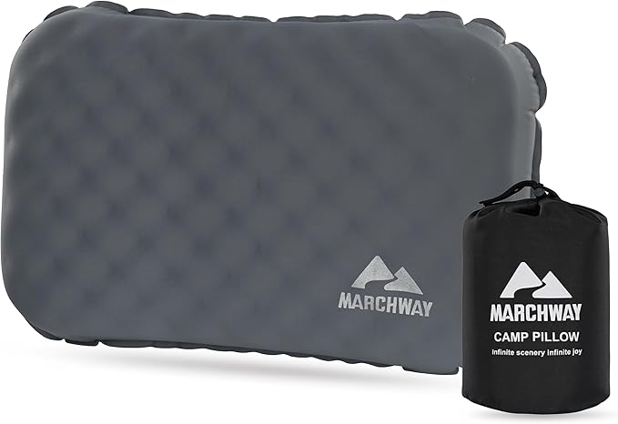 MARCHWAY Inflatable Camping Pillow with Soft Foam Top & TPU Air Bladder, Dual-Sided Support for All-Season, Lightweight Compact Travel Pillow for Hiking, Backpacking, Airplane, Car (Grey)