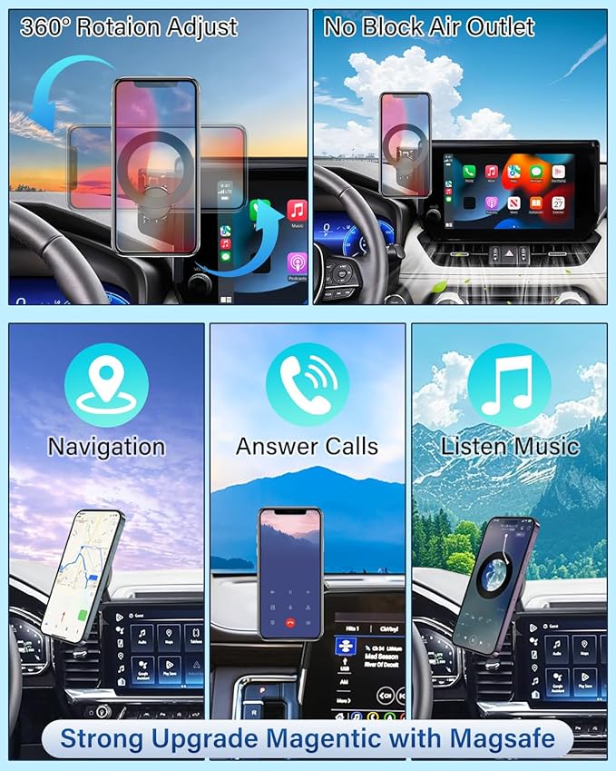 PZK Car Phone Mount for VW/Volkswagen Atlas/Altas Cross Sport 2024 2025 2026 Accessories 12-inch Screen 360° Rotation Car Phone Holder Compatible with MagSafe Phone Cradles Not Affect Air Vent