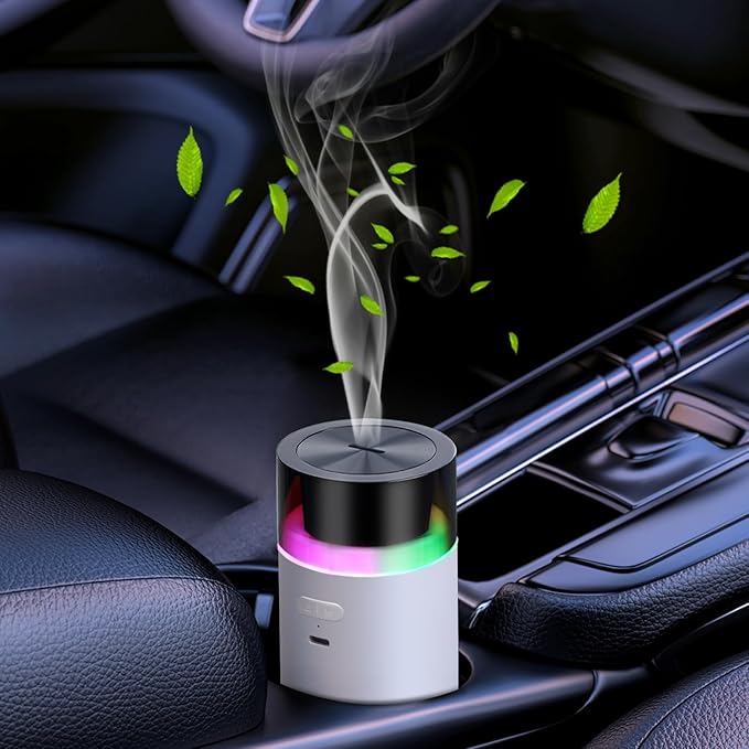 Car Diffusers for Essential Oils,Built-in 3000mAH Rechargeable Battery, Cordless Portable Cool Mist Aromatherapy Diffuser,Auto On/Off with Car,4/8 Timer Modes,for Home,Office,Travel(White)