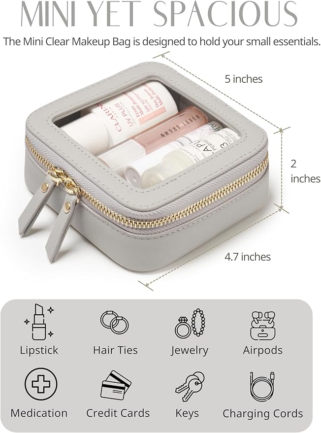Popvibe Clear Makeup Bag Travel Cosmetic Case Transparent Toiletry Bag with Zipper, Portable Make Up Organizer Traveling Compact Car Bag for Essentials