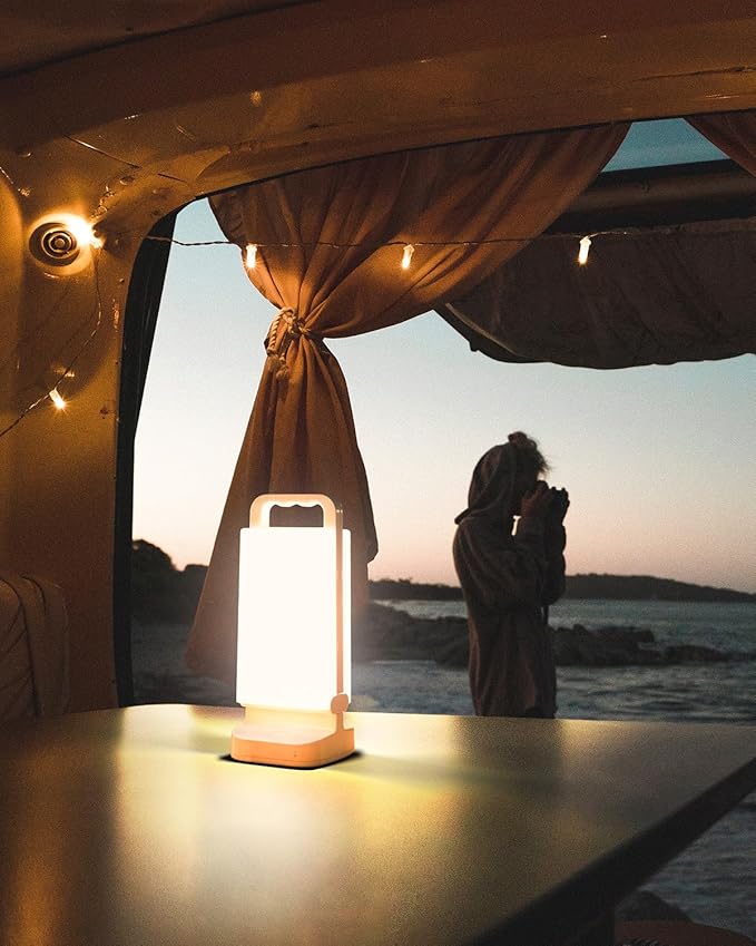 Solar Camping Lantern 6000mAh, USB Rechargeable Camping Light & Power Supply, Dimmable LED Night Lamp with Up to 80Hrs Runtime, Survival Gear for Emergency, Hurricane, Hiking & Outdoor, Indoor Use