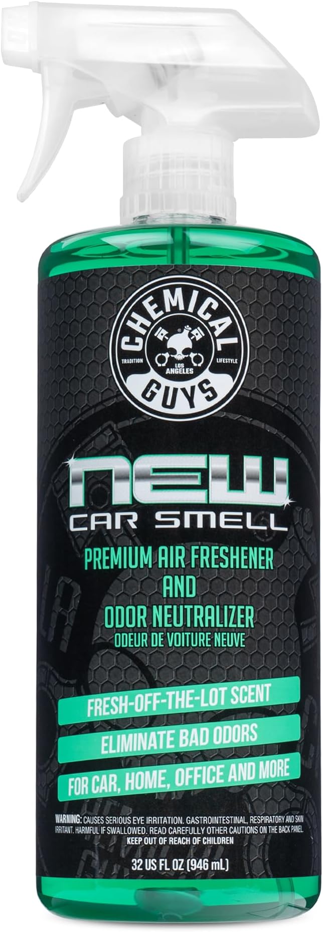 Chemical Guys New Car Smell Premium Air Freshener & Odor Eliminator - Fresh Interior Scent Spray for Cars, Trucks, SUVs, RVs, and More - Use in Home, Office, or Garage - 32 oz