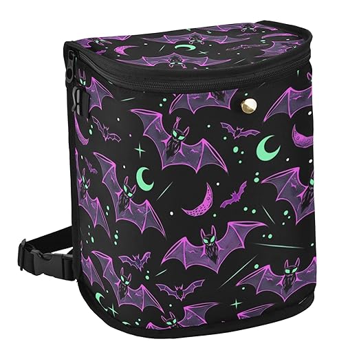 MNSRUU Car Trash Can with Lid, Neon Purple and Bats Stars and Moons Car Trash Bag Hanging Organizers and Storage for Front Back Seat, Leak-Proof Trash Bin