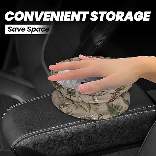 Car Trash Bag Vintage Mushroom Forest Plants Waterproof Trash Small Car Can Portable Collapsible Car Garbage Can Hanging for Back Seat Floor or Hanging Headrest Car Decor Road Trip Essentials