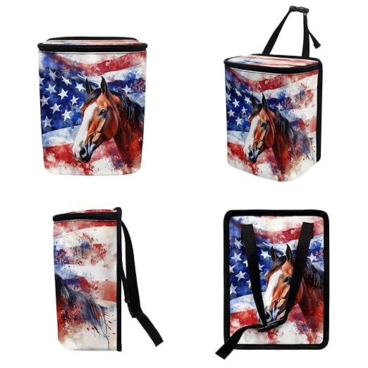 1.2 Gallons Car Trash Bag Hanging, American Flag Car Garbage Bags, Adjustable Hanging for Tail of Console/Back of Seats, Odor-Free with Zipper Leak-Proof Lid Design, Mini Size for Convenience