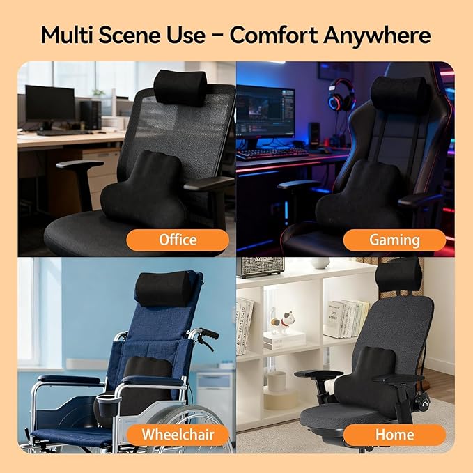 Car Neck & Lumbar Support Pillow Set for Toyota RAV4, Soft Memory Foam Headrest & Back Cushion, Ergonomic Comfortable Seat Support for Daily Driving and Long Trips Car Interior Accessories