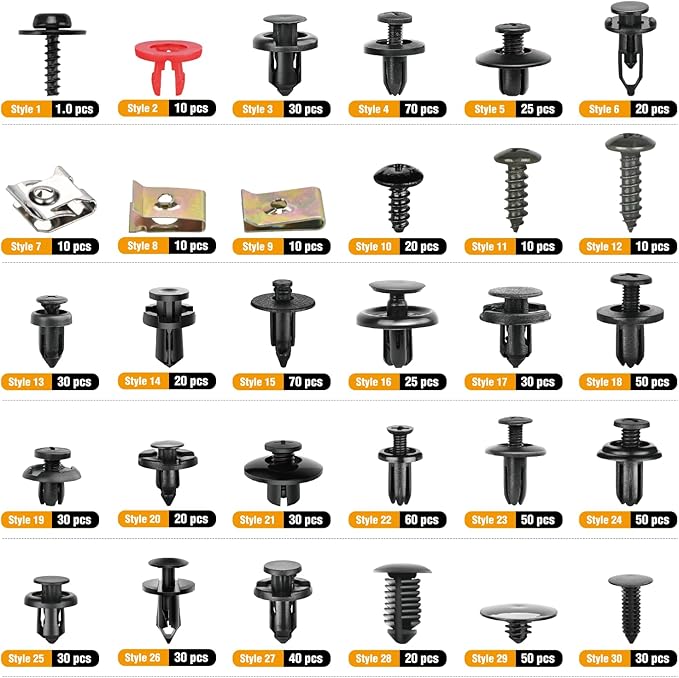 GOOACC 941Pcs Car Retainer Clips and Auto Body Fasteners Assortment-30 Most Popular Sizes Nylon Bumper Fender Rivets with 10 Cable Ties for Ford GM Toyota Honda Chrysler Benz Nissan, etc.