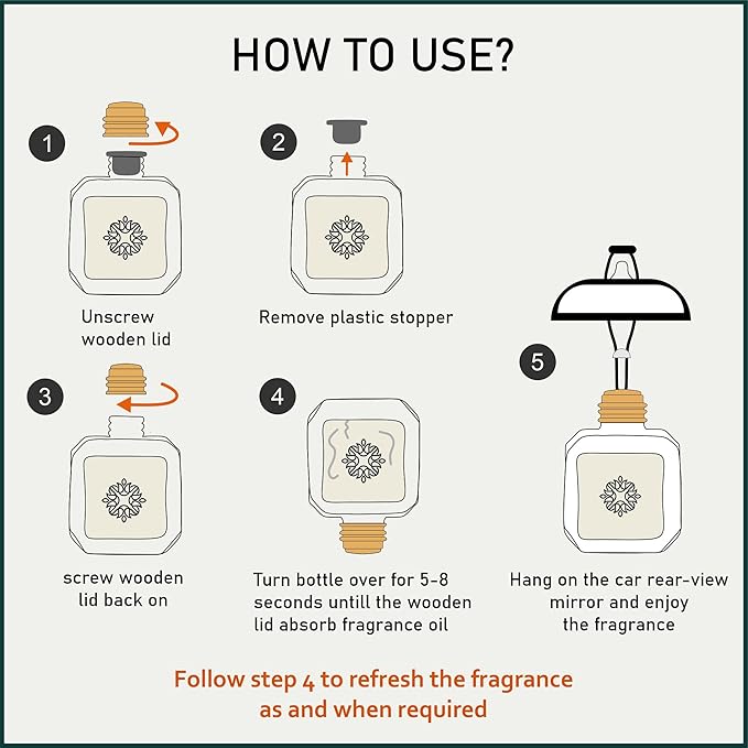 Tuscan Leather Hanging Car Air Freshener |10ml, 0.34 fl.oz| Luxury, Organic, Toxin-Free, Alcohol-Free, Pet Friendly Perfume|Interior Accessory for fresh Aroma|Long Lasting Fragrance up to 30 Days