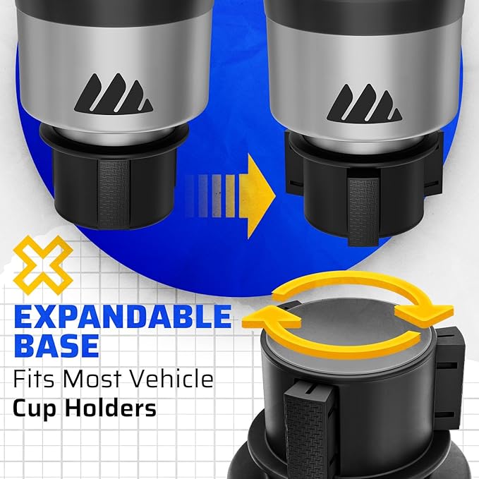 Integral Silver Hydro Expander Car Cup Holder Expander Organizer with Adjustable Base - Rubber Tabs Hold Most 32-40 oz Bottles and Large Cups