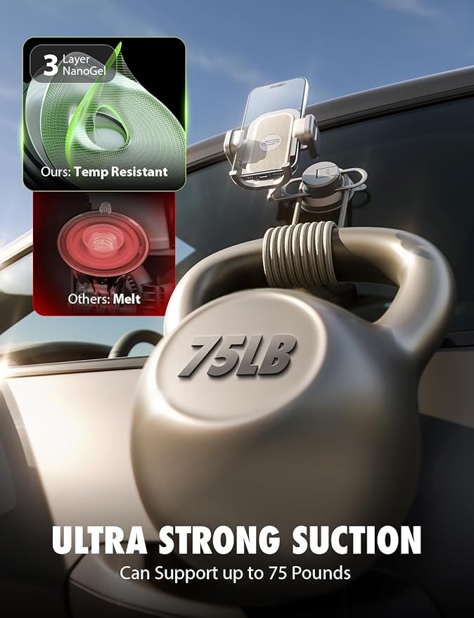 Bracketron TripGripPro Suction Cup Phone Mount for Car - 3-in-1 Tesla Phone Mount with 360° Rotation, Temperbond Suction Technology for Windshield Dashboard Display