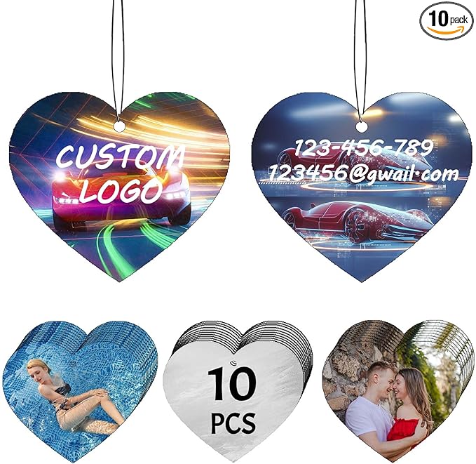 10/20Pcs Custom Logo Air Freshener for Car Bulk,Wholesale Personalized Double-Sided Car Air Fresheners with Photo Text Logo (10pcs-Heart)