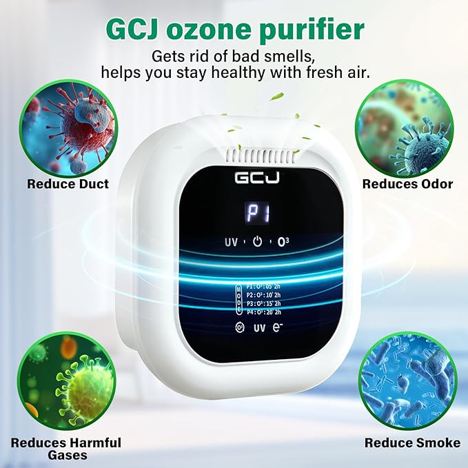 GCJ Air Purifier for Pets,Purify Odor with Negative Ions and Ozone Quiet,Cat Litter Box Exhaust Fan 323ft²,100mg/h,Compact Small Portable Ionizer for Classroom,Toilet, Closet, Room,Office