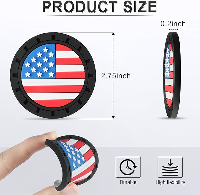 JUSTTOP Car Cup Holder Coaster,American Flag Non-Slip Insert Car Cup Coaster,Car Accessories Interior for Women and Man,4 Pack Multicolour