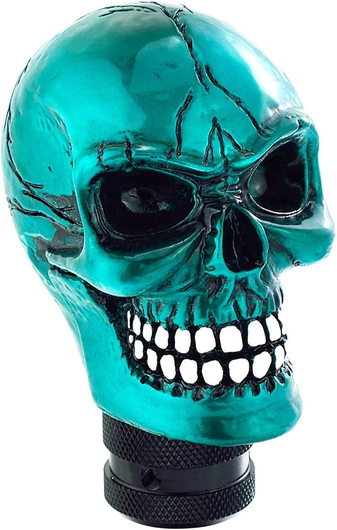 Lunsom Skull Gear Stick Shifter Knob, Resin Gear Shift Head Shifting Stick Handle Car Transmission Fit Automatic Manual Vehicle (Cyan)