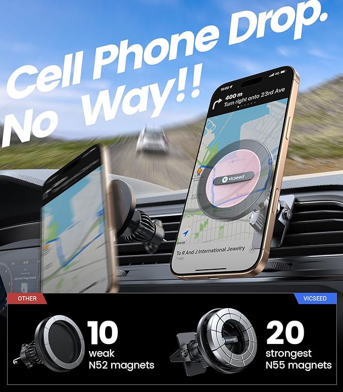 VICSEED for MagSafe Car Mount Vent Pink– 2025 Strongest Magnetic Hold & Clip, 360° Adjustable, Study Magnet Phone Holder for iPhone 12/13/14/15 Pro Max, Easy One-Hand Operation