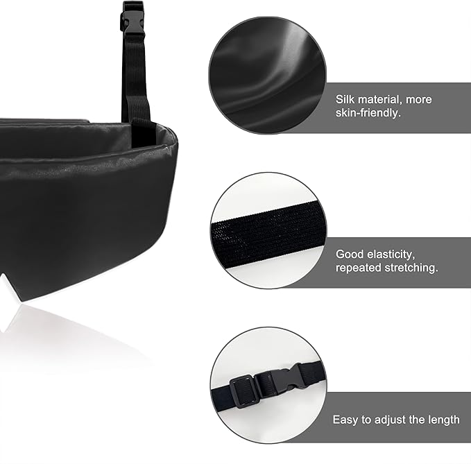 Travel Pillows for Airplanes, Airplane Head Strap with Silk Eye Mask for Sleeping, Long Flights & Car Road Trips 360°Headrest Neck Support, Stops Bobbing, Small & Compact（Black）