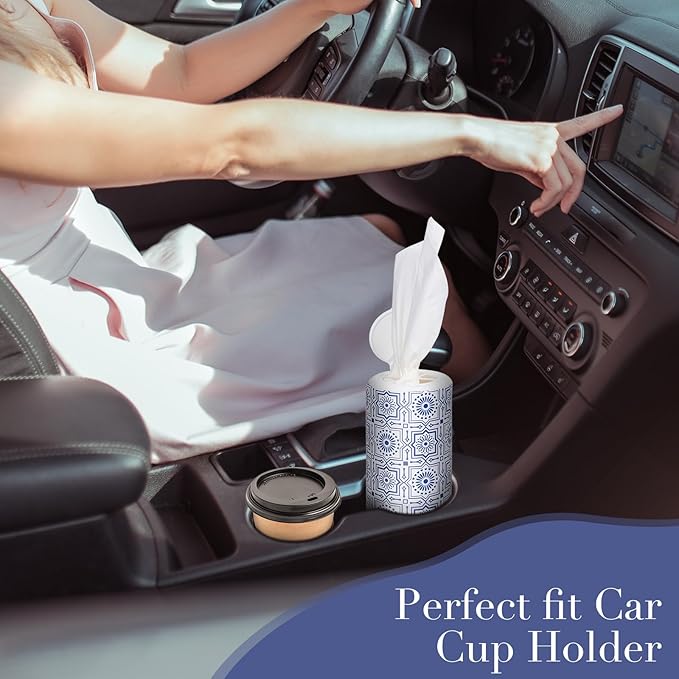 Car Tissue Holder with Facial Tissues Bulk,Travel Tissues, Round Tissue Box for Car, 4 Tubes Car Tissues with Lotion, Paper Towels Holder for car,Car tissues Cylinder