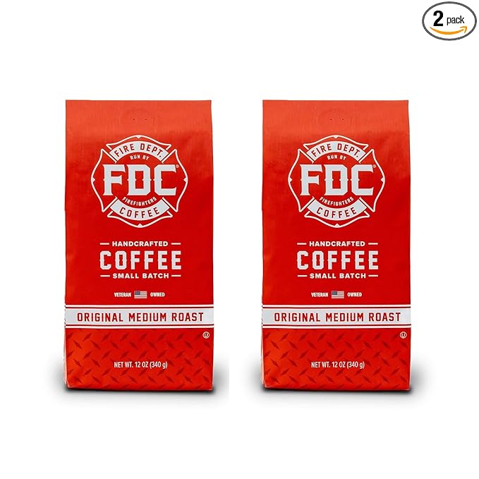 Fire Department Coffee - Gives Back to Firefighters - Original Medium Roast Ground Coffee - Balanced & Smooth - Roasted in the USA - Veteran Owned (12 oz, Pack of 2)