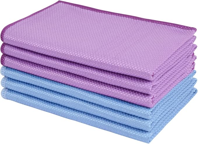 SINLAND Microfiber Glass Cleaning Cloth, 6PK, Lint Free Cleaning Cloths for Window, Car Windows, Mirrors, and Stainless Steel, Glass and Window Cleaner 16x16 Inch