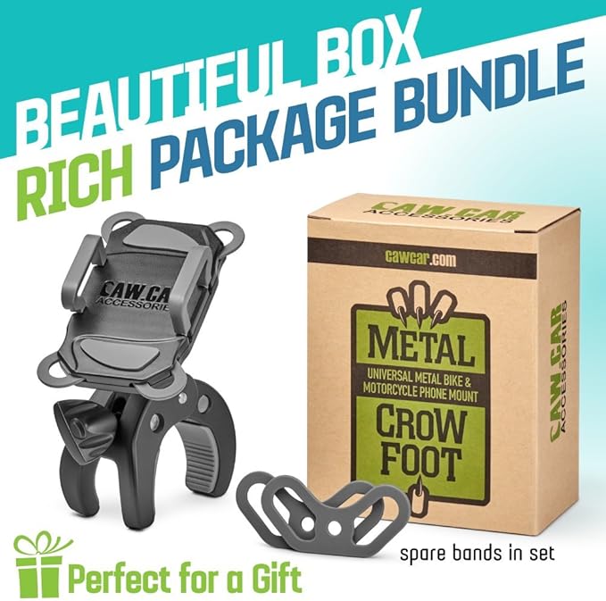 CAW.CAR Accessories Metal Bike & Motorcycle Phone Mount - The Only Unbreakable Handlebar Holder for iPhone, Samsung or Any Other Smartphone. +100 to Safeness & Comfort