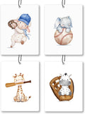 Baseball Animal Nursery Air Freshener 4 Pcs, Cute Animal Baseball Supplies Hanging Scents Air Freshener for Kids Boys Gifts, Vintage Scented Car Accessories Decor for Boys Kids Room Nursery