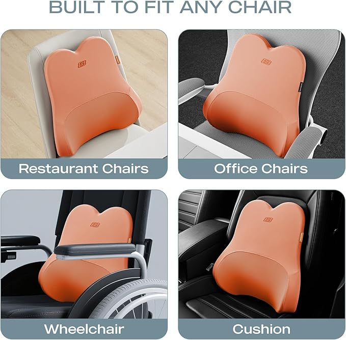 Skechers Air-Cooled & Memory Foam Lumbar Pillow,Lumbar Support Pillow For Office,Chair Lower Back Pain Relief Lumbar Pillow,Ergonomic Design Back Support Pillow For Office Chair,Car,Home,Travel,Orange