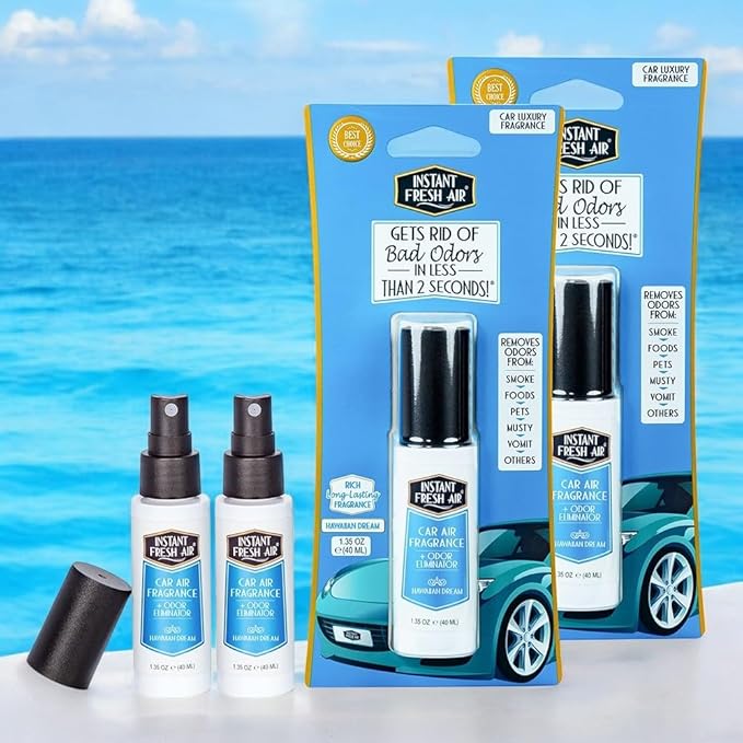 2-Pack: Dual-Action CAR AIR Freshener Hawaiian Dream -Instantly Eliminates Odors from Smoke, Food, Pets, Must in 2 Seconds, For Commuters, Pet Owners, Rideshare Drivers 1.35 Oz. - INSTANT FRESH AIR