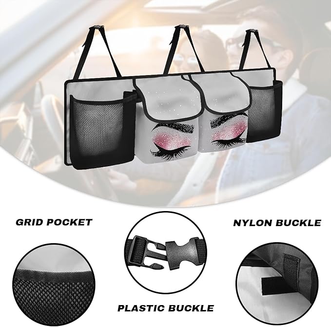 CLOHOMIN Eye Lash Trunk Organizer for Car Women Collapsible Car Organizers and Storage with 4 Pockets Hanging Back Seat Organizer Gray Car Storage Accessories Interior