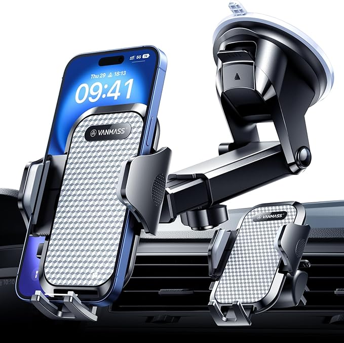 VANMASS 2026【True Military-Grade】 Phone Holders for Your Car 【90 LBS Strongest Suction & Clip】 Ultimate Cell Phone Mount Dashboard Window Vent for iPhone 17 Pro Max 16 15 14 13 Samsung Android Truck