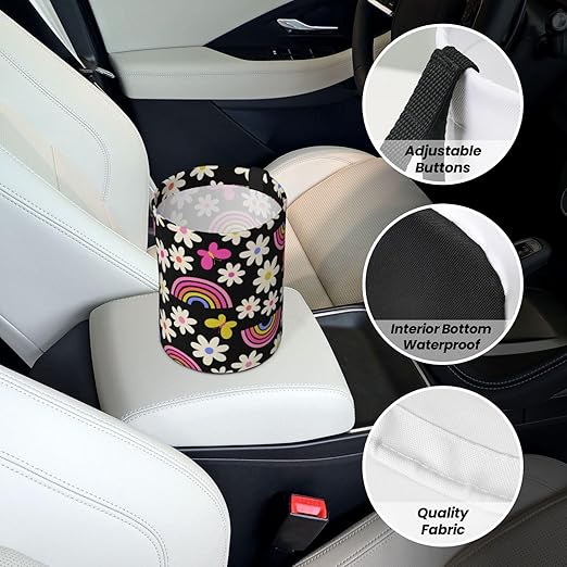 Car Trash Bag Rainbow and Flowers Waterproof Trash Small Car Can Portable Collapsible Car Garbage Can Hanging for Back Seat Floor or Hanging Headrest Car Decor Road Trip Essentials