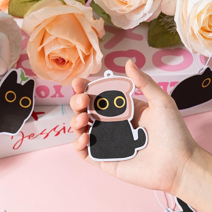 Car Air Fresheners Set - 6Pcs Cute Black Cat Freshener Hanging Ornaments Refresh Air Fragrant Pendant Essential Gift For Car Accessories Decoration Interior Home Household Long-Lasting Scent