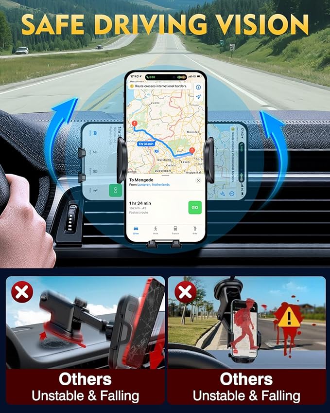 Military-Grade Construction Car Phone Holder Vent 2025 Cell Phone Mount Smartphone Upgraded Steel-Hook Clip Stand Universal Automobile Truck Cradle for iPhone 17 Pro Max 16 15 Samsung
