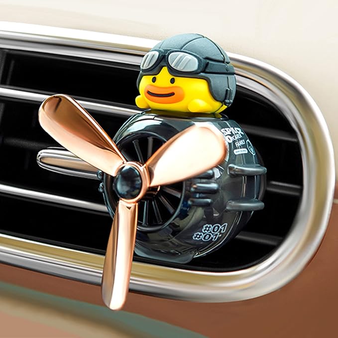 2 Pieces Car Air Fresheners, Cute Bear Pilot Car Diffuser, Propeller Air Outlet Vent Fresheners, Automotive Interiors Vent Decoration (Black+Brown)