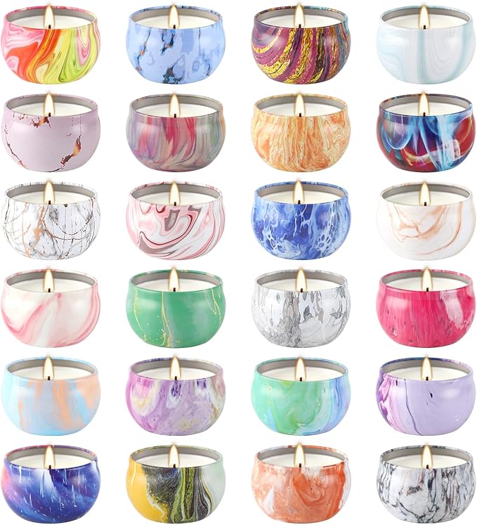 Scented Candles Gifts Set 24 Pack Soy Wax Travel Tin Jar Candles for Home 2.5 OZ jar Candles for Mom for Christmas, Birthday, Thanksgiving, Mother's Day
