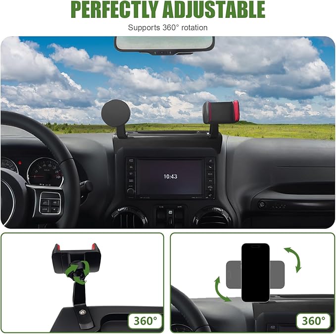 Magnetic Phone Mount Holder for 2011-2017 Jeep Wrangler JK JKU Magnet Dash Cell Phone Cradles Adjustable Phone Stand Accessories for Wrangler JK(Not for JL JLU JT)